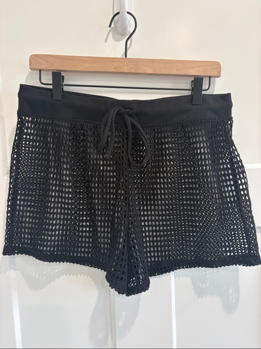 Shade & Shore Black Open-Knit Swim Coverup Shorts